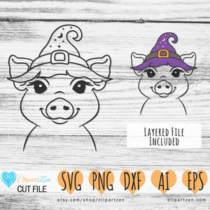 Cute Pig Face Halloween Witch Hat  Cut File, svg, png, dxf, eps, ai, Clipart, Vector Cuttable | Cricut, Silhouette, Cameo