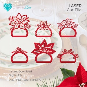 Weihnachtsstern-Serviettenring-Laser-Schnitt-Datei, Weihnachtsblume, SVG-Bundle, Glowforge