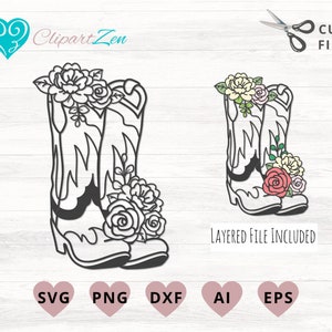 Cowboy Boots With Flowers Cut File Svg Png Dxf Eps Ai - Etsy