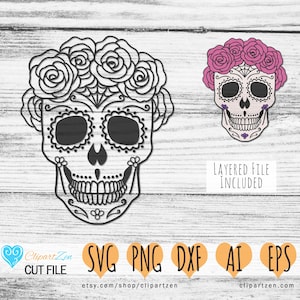 Sugar Skull svg, Rose Floral Skull svg, Day of the Dead svg, dia de los muertos svg, Cut File | Cricut, Silhouette, Cameo