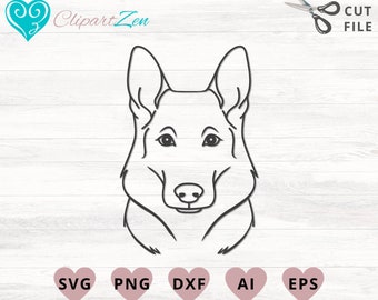 Cara de pastor alemán svg, cabeza de pastor alemán svg, imágenes prediseñadas, PNG, archivo de corte para Cricut, silueta, camafeo