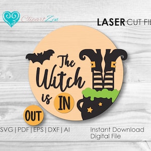 Witch Door Hanger Round Halloween Sign svg, Halloween door hanger svg,  Laser Cut File, Halloween Sign Glowforge svg