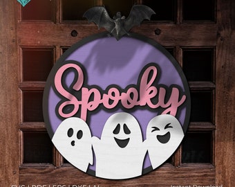 Halloween Ghost Spooky deur teken, welkom teken SVG deur hanger SVG, BOO ronde deur hanger SVG laser gesneden bestand, Glowforge bestand