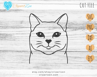 Cute Cat Kitten Face Head, Baby Animal Cut File, svg, png, dxf, eps, ai, Clipart, Vector Cuttable / Cricut, Silhouette, Cameo