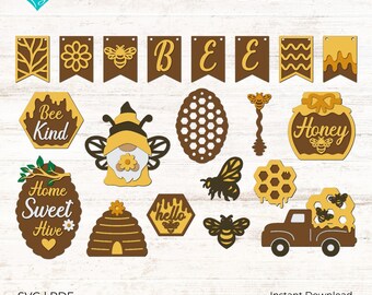 Honey Bee Tier Tray Svg, Honeycomb Svg Bundle, Glowforge Svg, Laser Cut File, Honey Bee Sign Svg, Hive SVG, Tiered Tray Decor Bundle