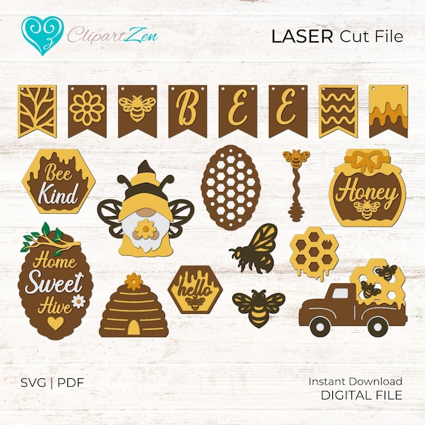 Honey Bee Tier Tray Svg, Honeycomb Svg Bundle, Glowforge Svg, Laser Cut File, Honey Bee Sign Svg, Hive SVG, Tiered Tray Decor Bundle