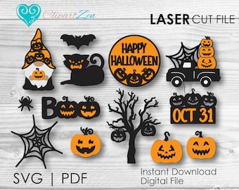 Halloween Pumpkin Tier Tray Svg, Halloween Svg Bundle, Glowforge Svg, Laser Cut File, Halloween Sign Svg, Tiered Tray Decor Bundle