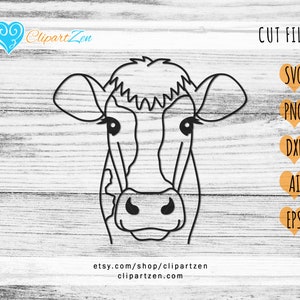 Cattle Heifer, Farmhouse Cow Face Cut File, svg, png, dxf, eps, ai, Clipart, Vector Cuttable | Cricut, Silhouette, Cameo