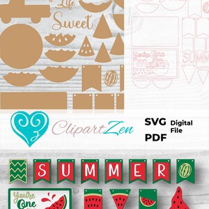 May include: A collection of laser cut files featuring watermelon-themed designs. Includes cutouts of watermelon slices, a gnome, a truck, and the phrase "Life is Sweet." The image also displays the text "You're One in a Melon."
