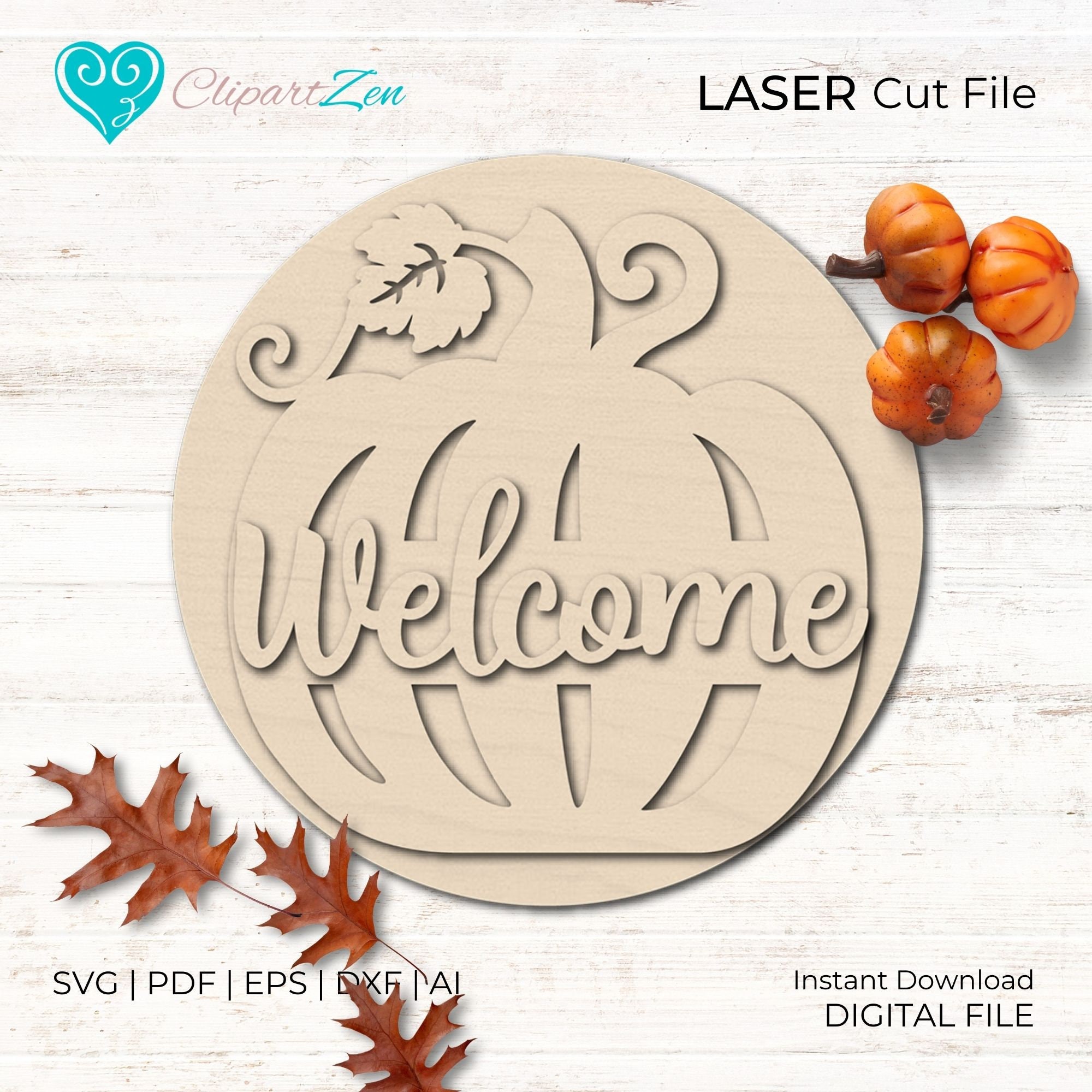 Welcome Pumpkin Door Hanger SVG Laser Cut Files, Fall Pumpkin Sign Svg ...