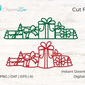 Gifts Christmas Border Cut File, svg, png, dxf, eps, ai, Clipart, Vector Cuttable | Cricut, Silhouette, Cameo