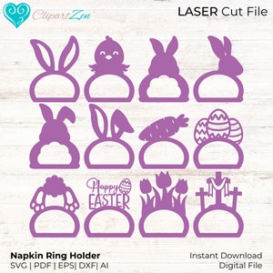Osterhase Serviettenring Halter Bundle Laser Cut File, svg, Geschenk, Frohe Ostern, Glühlampe
