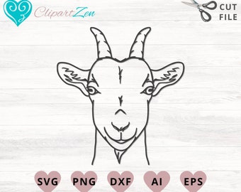 Goat svg, Goat  Head svg, Farm Animal svg, Clipart, PNG, Cut File for Cricut, Silhouette, Cameo