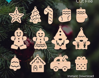 Christmas Gingerbread Ornament Svg, Gingerbread Man Girl Bundle Svg, Glowforge Svg, Laser Cut File, Christmas Bauble svg