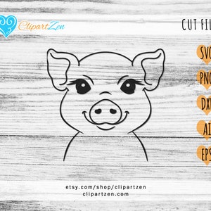 Pig SVG, Piglet SVG, Pig Face SVG Cut File for Cricut, Farm Svg, Girl Pig svg, Cute Pretty Pig svg, Kawaii Pig Clipart, Piglet svg dxf png