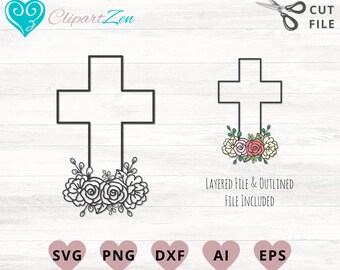 Floral Easter Cross svg, png, dxf, eps, ai, Clipart, Vector Cuttable | Cricut, Silhouette, Cameo