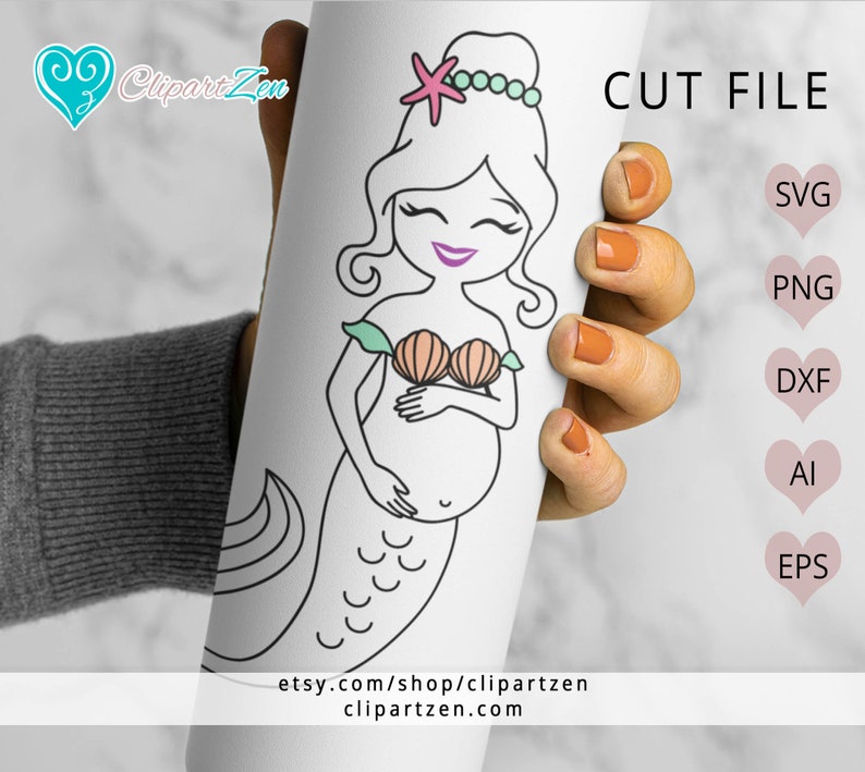 Pregnant Mermaid Svg, Mother Svg, Png, Dxf, Eps, Ai, Clipart, Vector