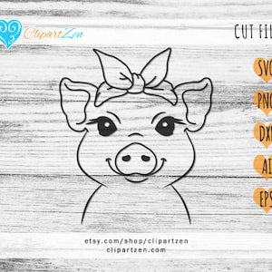 Pig with Bandana, Farmhouse Pig Face Cut File, svg, png, dxf, eps, ai, Clipart, Vector Cuttable | Cricut, Silhouette, Cameo
