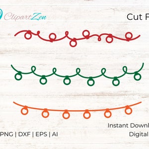 Christmas Light Bauble String Border Cut File, svg, png, dxf, eps, ai, Clipart, Vector Cuttable | Cricut, Silhouette, Cameo