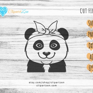 Cute Panda Bear Face Head with Bandana, Cut File, svg, png, dxf, eps, ai, Clipart, Vector Cuttable | Cricut, Silhouette, Cameo