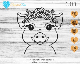 Pig with Floral Flowers Crown, Mother, Women, Girl, Mama, Grandma Cut File, svg, png, dxf, eps, ai, Clipart | Cricut, Silhouette, Cameo