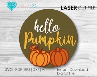 Hello Pumpkin Door Hanger svg, Thanksgiving door hanger svg, Fall door hanger SVG, Laser Cut File, Glowforge svg