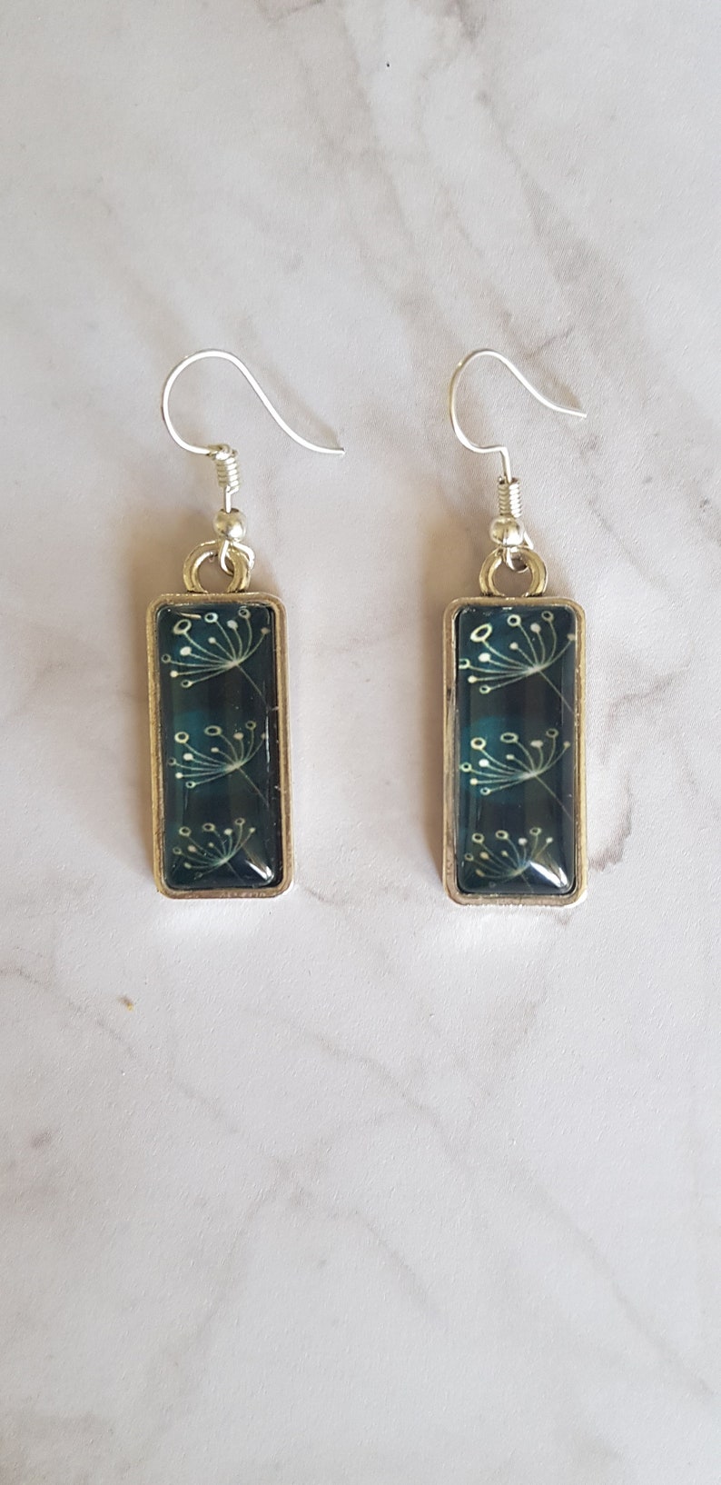 Rectangle glass jewelry pendant and earrings set