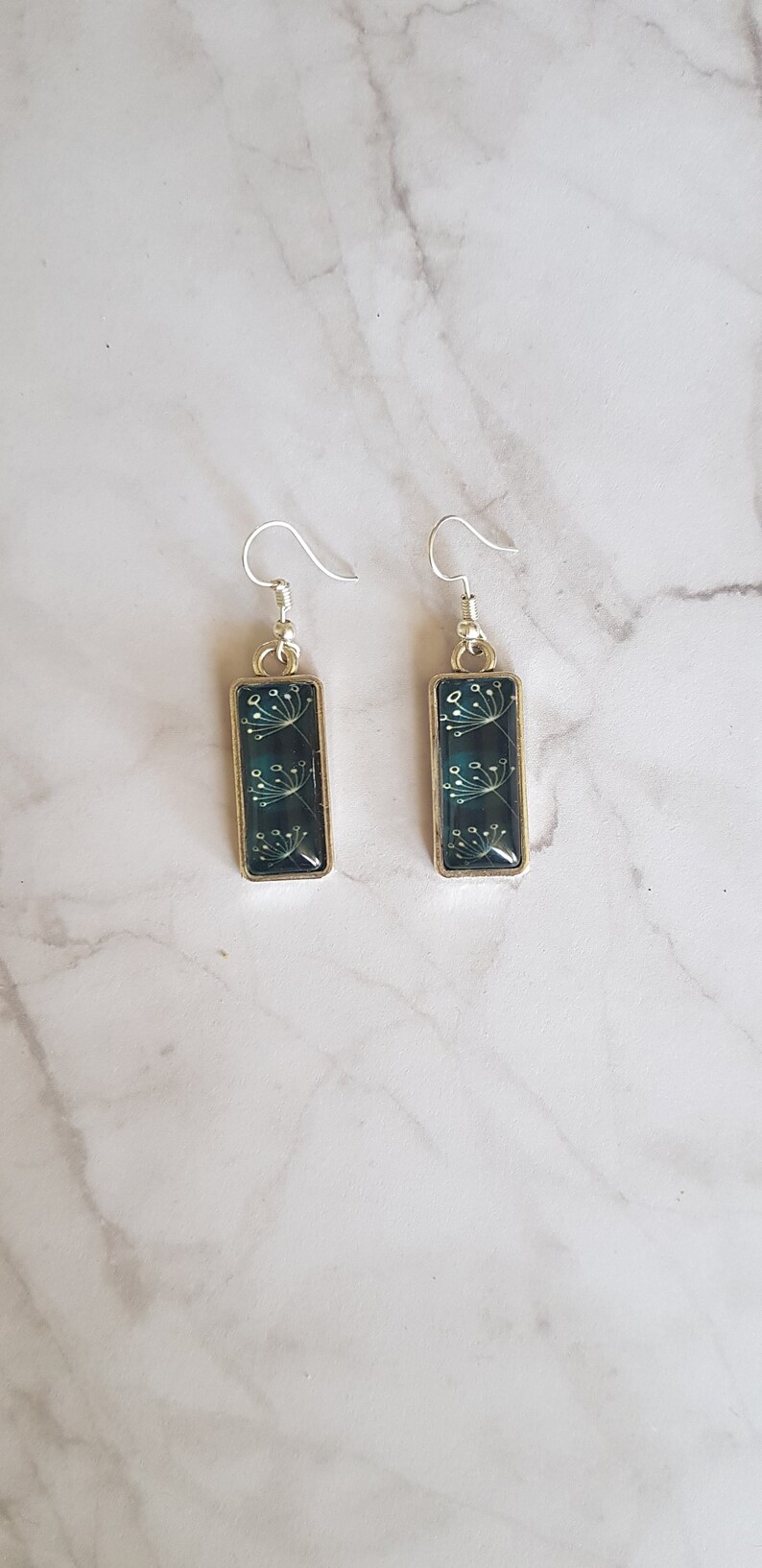Rectangle glass jewelry pendant and earrings set