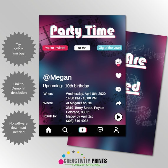 Tik Tok Inspired Birthday Invitation Unique Tik Tok