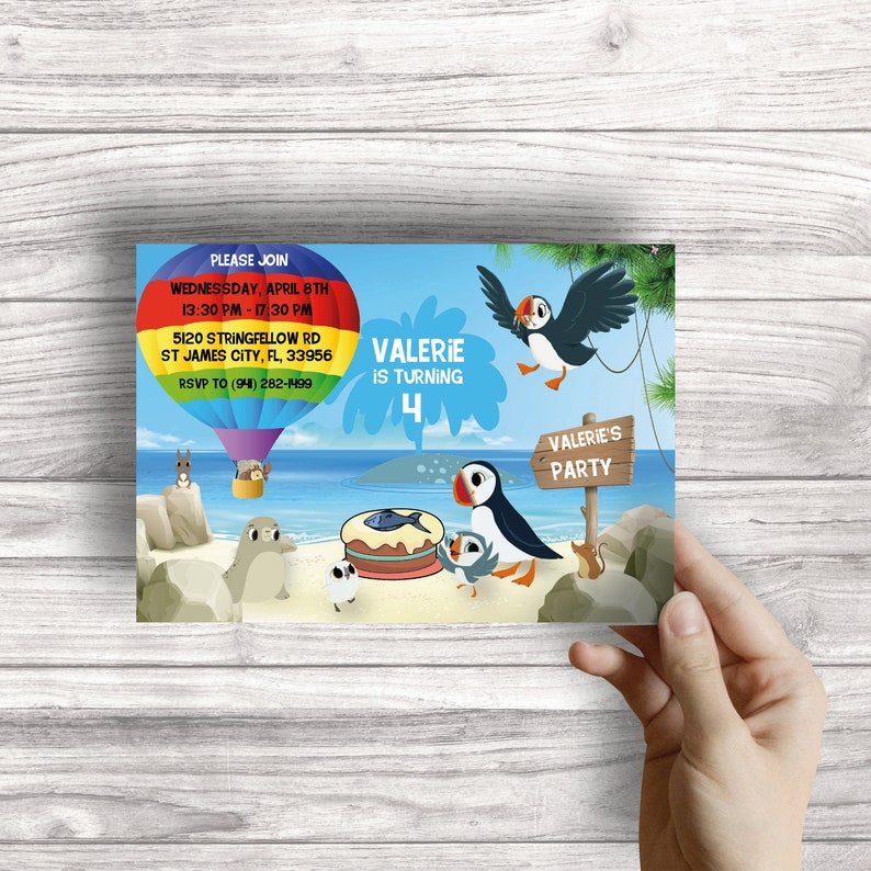 Puffin Rock Birthday Invitation Custom Puffin Rock Cartoon | Etsy