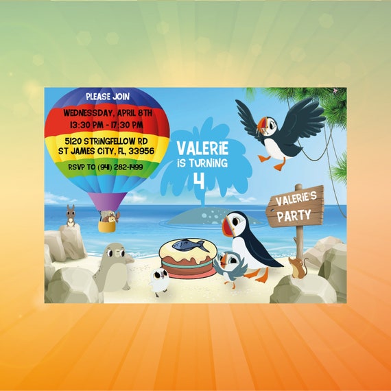 Puffin Rock Birthday Invitation Custom Puffin Rock Cartoon | Etsy