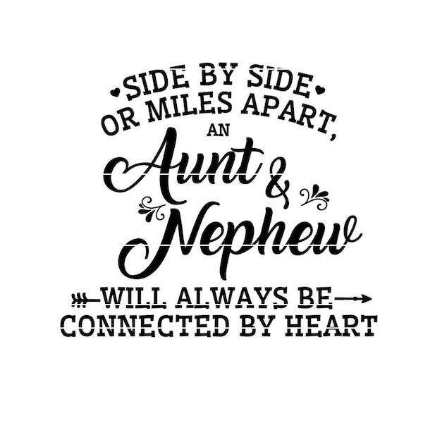 Aunt SVG, Nephew SVG, Side by side or miles apart an aunt and nephew will always be connected by heart svg, png, jpg, dxf.