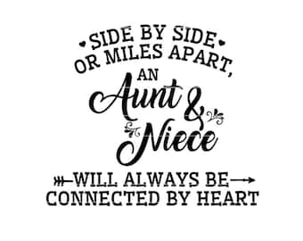 Aunt SVG, Niece SVG, Side by side or miles apart an aunt and niece will always be connected by heart svg, png, jpg, dxf.