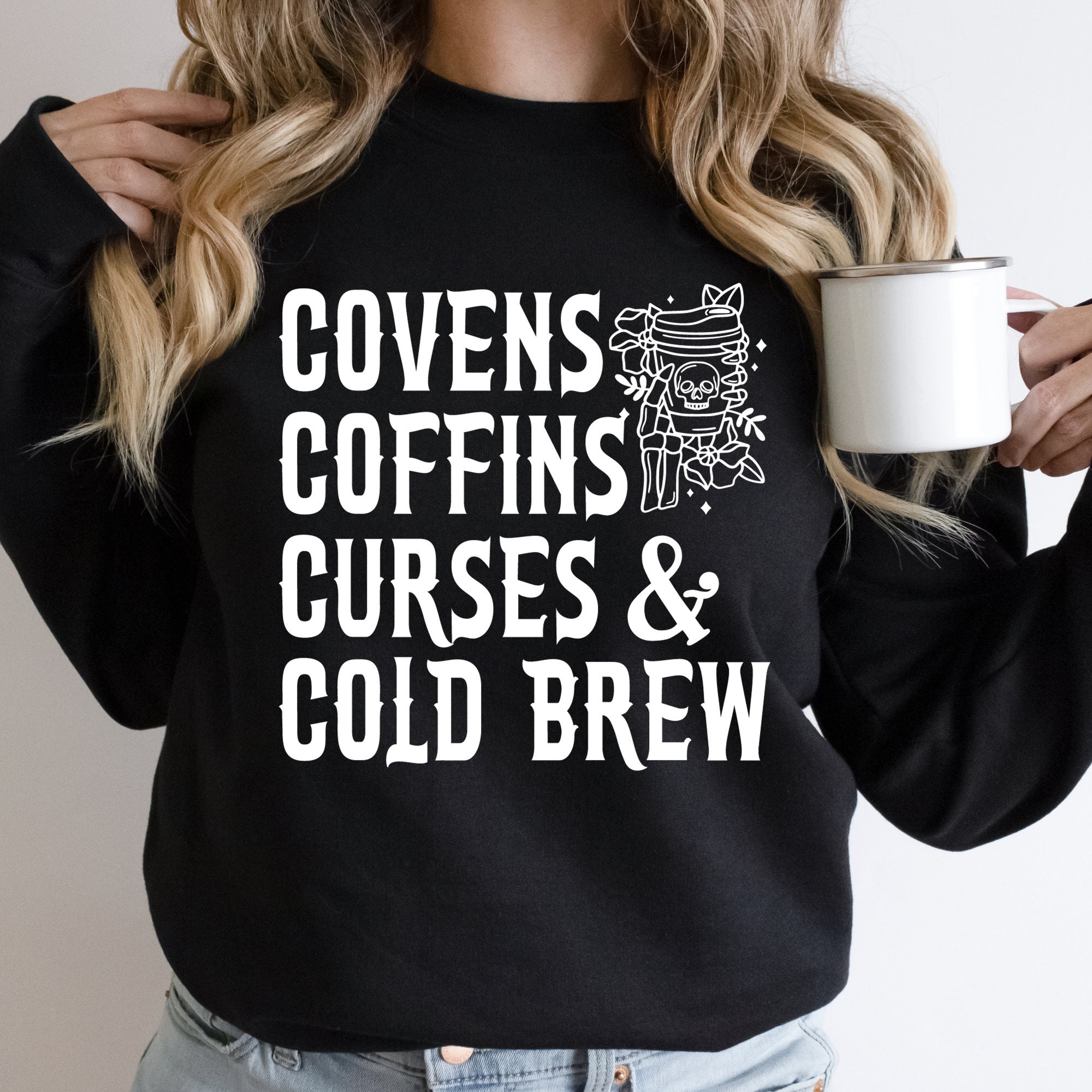 Covens Coffins Coffee Curses & Cold Brew SVG, Trendy Halloween