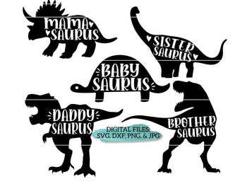Family Matching Dinosaur Shirts SVG BUNDLE, Dinosaur Birthday Decorations Digital Files, Dinosaur Family Silhouette Baby Shower Clipart