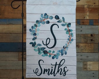 Custom Watercolor Wreath Yard Flag Farmhouse Style