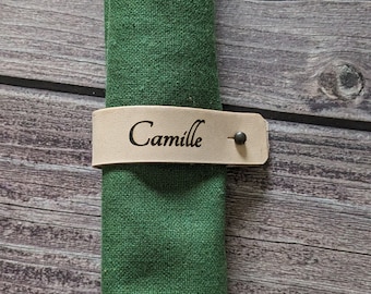 Personalized leather napkin ring, place mark, wedding table, table decoration, name napkin ring.