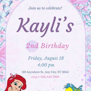 Editable Mermaid Birthday Invitation Mermaid Under The Sea Birthday Party Little Mermaid Invitation, Baby Ariel