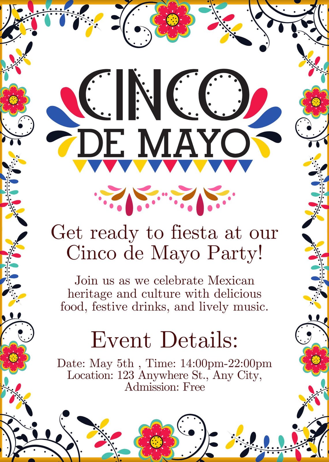 Cinco De Mayo Invitation Template | Mexican Fiesta Invitation Template ...