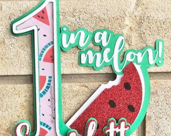 One in a Melon Cake Topper / Watermelon / Summer Birthday / First Birthday / Birthday Decorations