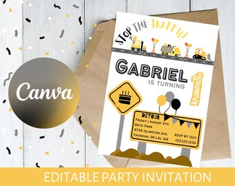 Construction Birthday Printable Invitation | Digital Download | First Birthday | Boy Birthday | Dig | Dirt | Trucks | Birthday Invite |