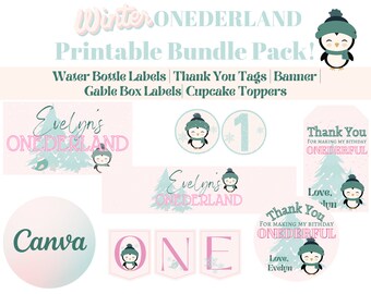 Utskrivbart redigerbart Winter ONEderland-paket | Winter ONEderland | Vinter | Snö | Digitala nedladdningar | Första födelsedagen