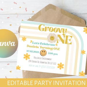 Verjaardagsuitnodiging Groovy One / Bewerkbare Groovy One afdrukbare / Groovy Birthday / Retro verjaardag / Eerste verjaardag