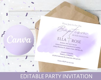 Baptism Purple Watercolor Printable Invite | Digital Download | Baptism Invitation | Girl Baptism