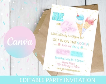 What's the Scoop Gender Reveal Editable Invitation | Digital Download | Printable Invitation | Gender Reveal | Baby | Party Invitation