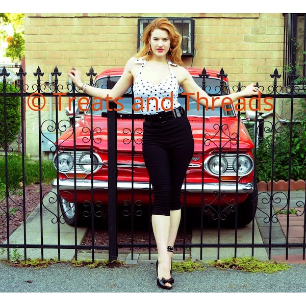 Pinup Art Photo of Redhead Model Retro Glam Red Car 8x11 Print