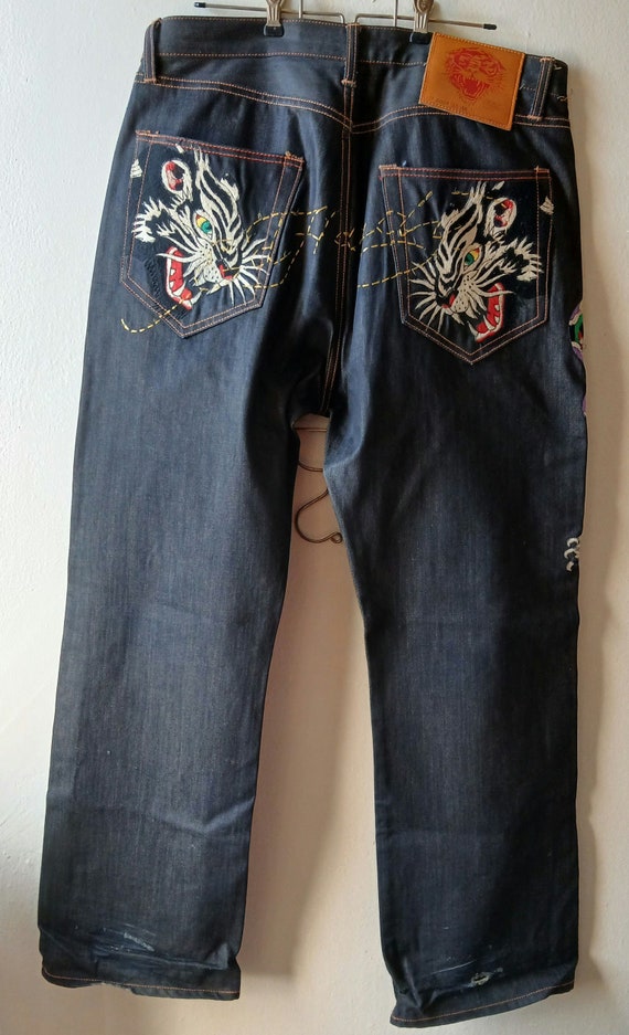 Ed hardy jeans エドハーディー デニム y2k 36 Rare Ed Hardy Denim Jeans New York City Skull Eagle Mens
