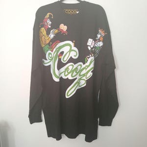 Vintage Y2k Baggy Coogi Schwarz Langarm Shirt für Männer Hip Hop Streetwear T-Shirt. Joker und King Spielkarten Urbanwear Deadstock 3xl xxxl