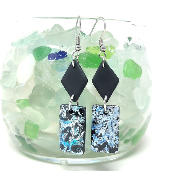 Sophia in Bay Blue | Black Tie Earrings | Unique Handmade Polymer Clay Jewelry for a Special Occasion OR Everyday Wear