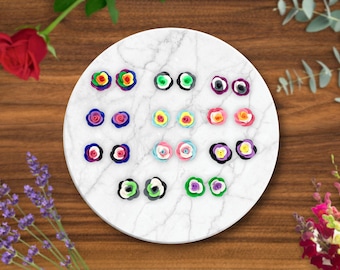 Pride Rose Stud Earrings | Handmade Polymer Clay Jewelry | Gay Rainbow Bisexual Transgender Lesbian Queer Nonbinary Genderfluid Ace Aro